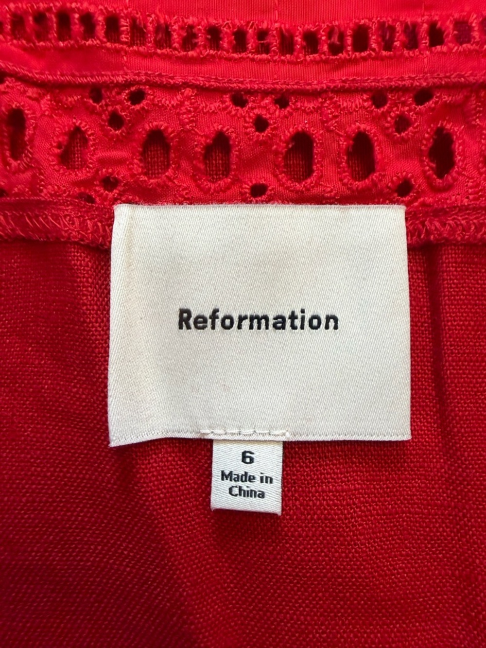NEW Reformation Pomona Linen Lace Trim Midi Dress Lipstick Red | US 6 UK 10 - Picture 12 of 12